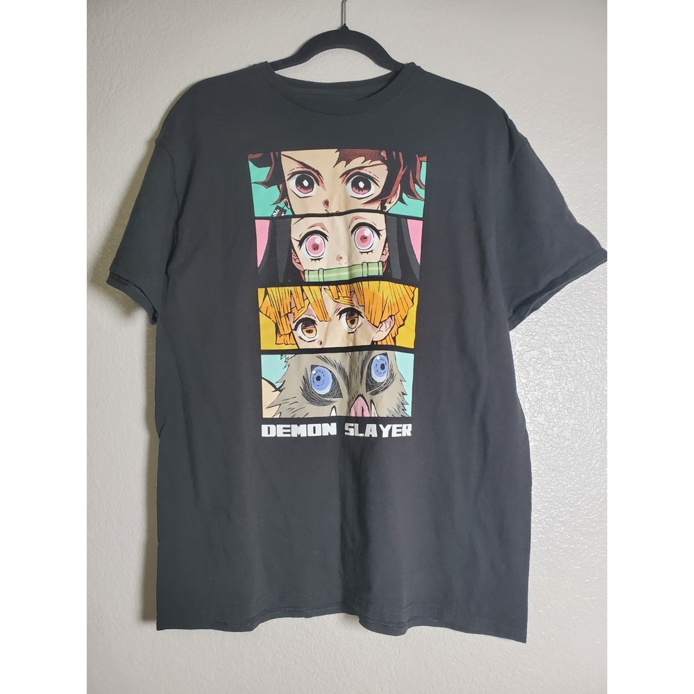 Demon Slayer Anime T-Shirt Size L Black Tanjiro Nezuko Zenitsu Inosuke...